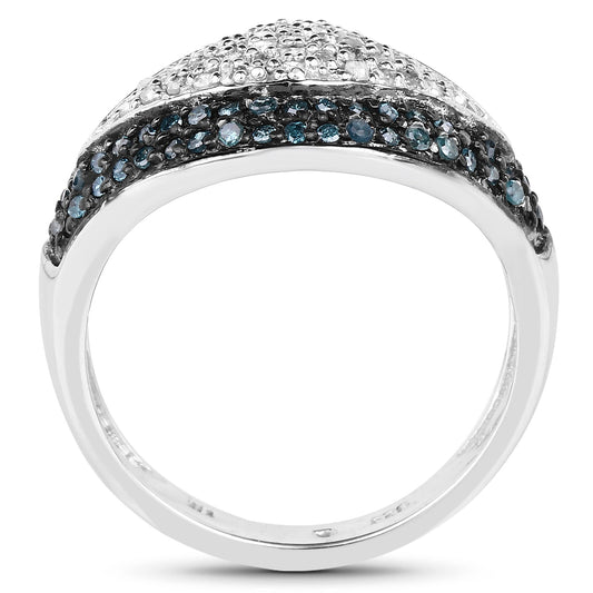 Anillo de plata de ley .925 con diamante azul auténtico de 0.50 quilates y diamantes blancos