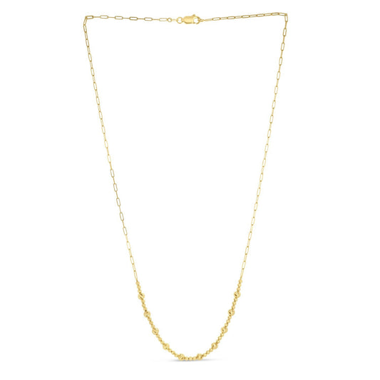 Cadena de oro amarillo de 14k con cuentas y eslabones tipo clip