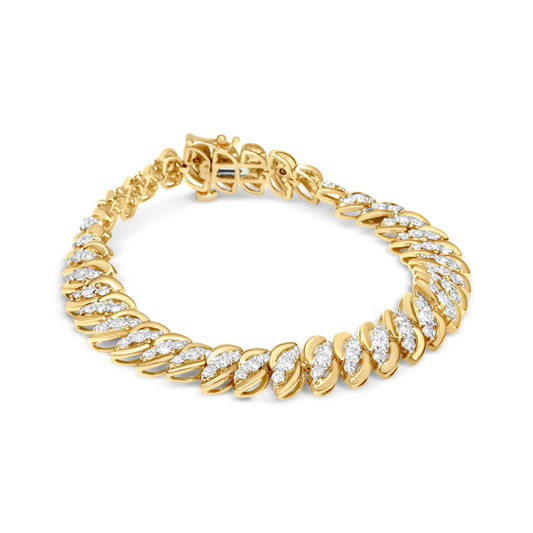 Pulsera cubana con eslabones en S de doble hilera de diamantes de 5.0 Cttw en oro amarillo de 10K (color J-K, claridad I2-I3) - 7.25 pulgadas