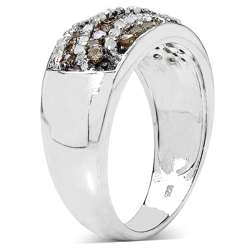 Anillo de plata de ley .925 con diamante de champán auténtico de 0,64 quilates y diamantes blancos