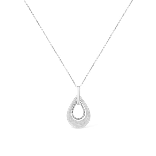 Collar con colgante de plata de ley .925 con diamantes en engaste de garras, diseño de doble caída de 45,72 cm (color I-J, claridad I1-I2)