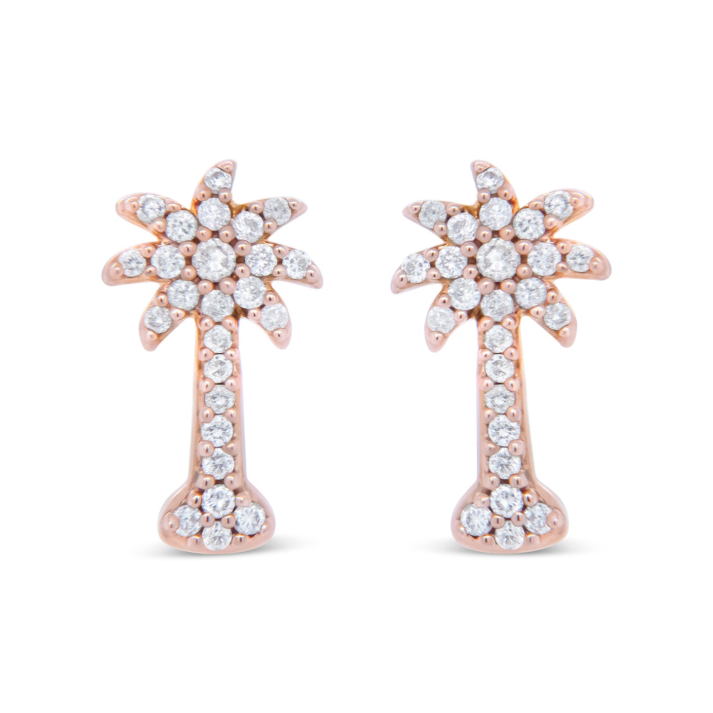 Aretes con poste de oro rosa de 10K y diamantes de 1/4 Cttw con forma de palmera (color H-I, claridad I1-I2)