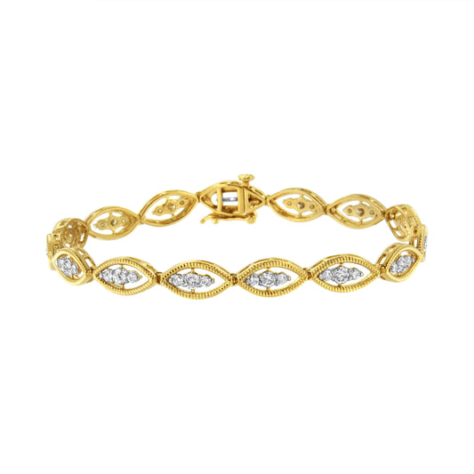 Pulsera de eslabones de oro amarillo de 10 quilates bañada en plata de ley 925 con diamantes redondos engastados en garras de 1 quilate (color J-K, claridad I1-I2) - 7.25"