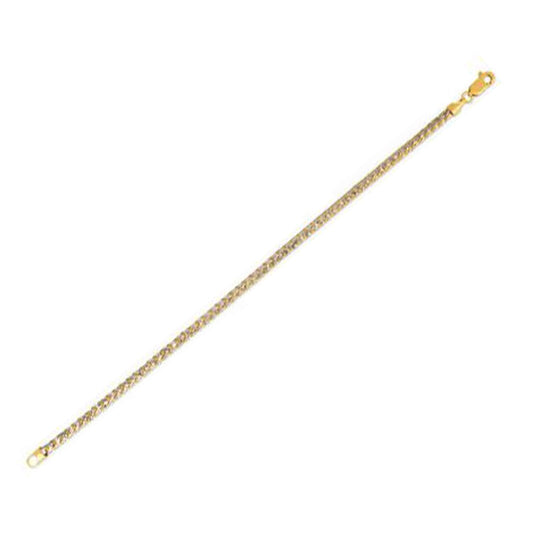 Pulsera de cadena Franco con pavé redondo en oro amarillo de 14k (3.15 mm)