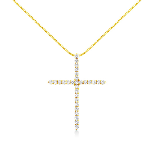 Colgante de oro amarillo de 10K con cruz de diamantes de talla redonda de 3,00 quilates y cadena de 18" (color J-K, claridad I1-I2)