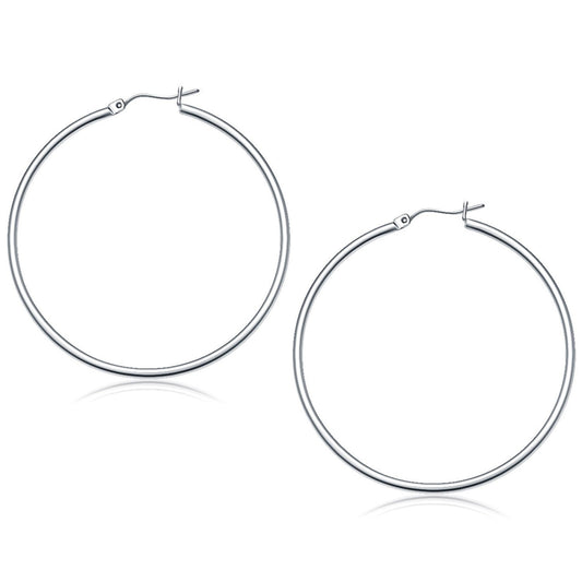 Pendientes de aro pulidos de oro blanco de 14k (50 mm)