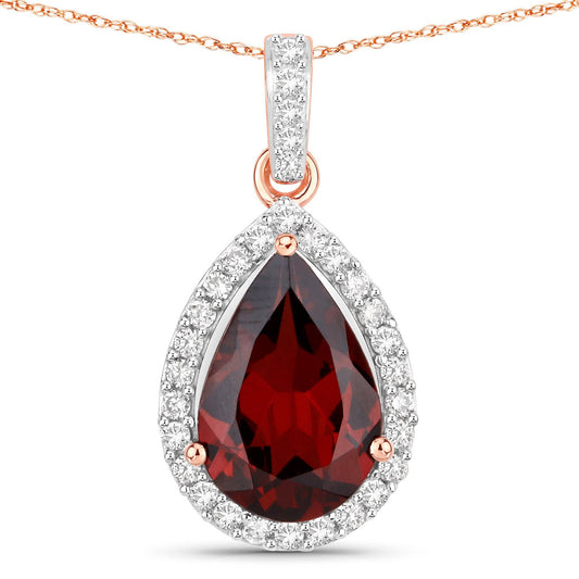 Colgante de oro rosa de 14K con rodolita genuina y diamantes blancos de 3.29 quilates