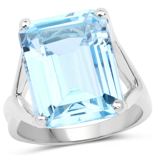 Anillo de plata de ley .925 con topacio azul genuino de 14.20 quilates