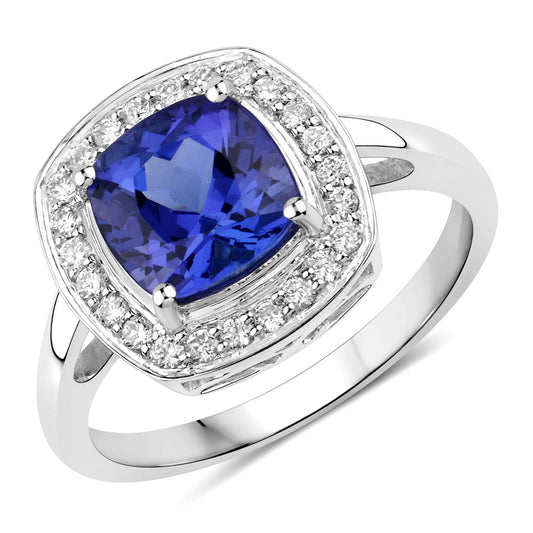 Anillo de oro blanco de 14K con tanzanita genuina de 2.26 quilates y diamantes blancos