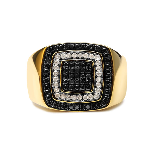 Anillo de oro amarillo de 10K para hombre con diamantes blancos y negros tratados de 0,75 quilates (color I-J, claridad I2-I3) - Talla 10