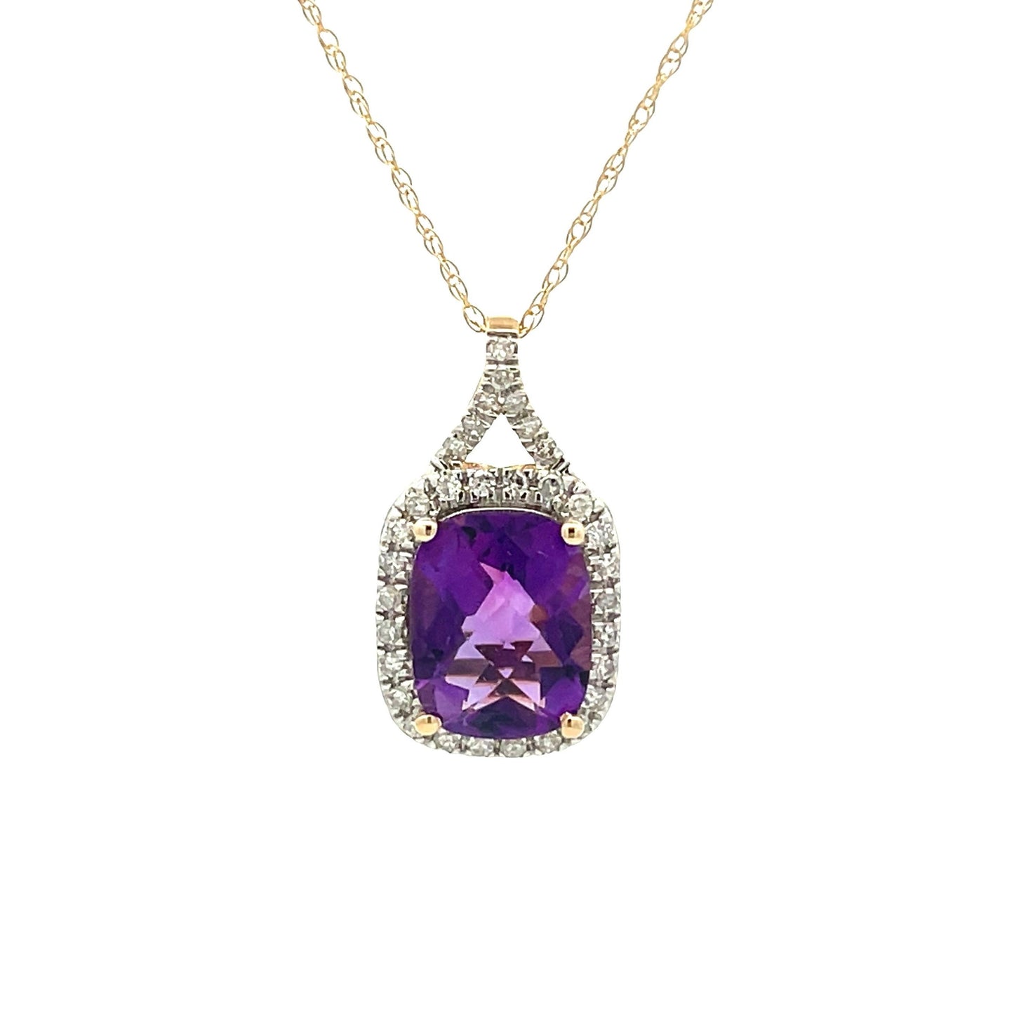 Colgantes de moda de diamante y amatista, oro amarillo de 14 K