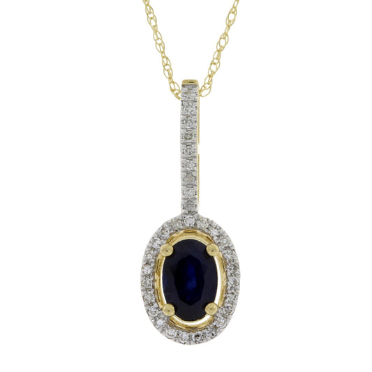 Colgantes de moda de zafiro y diamantes de oro amarillo de 14 quilates