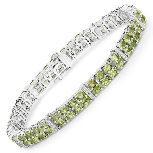 Pulsera de 12.97 quilates de peridoto genuino y topacio blanco en plata de ley 925