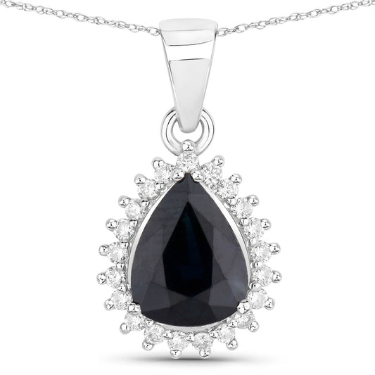 Colgante de oro blanco de 14K con zafiro azul genuino de 2,09 quilates y diamantes blancos