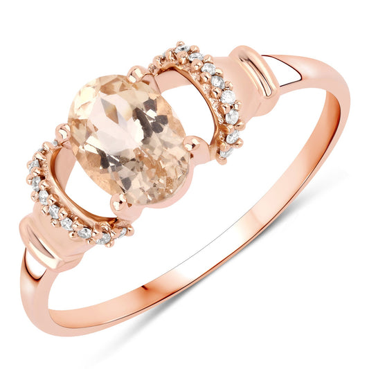 Anillo de oro rosa de 14 quilates con morganita auténtica de 0,75 quilates y diamantes blancos