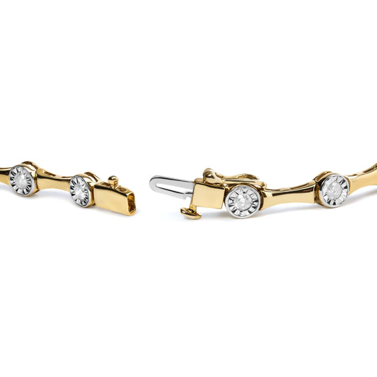 Pulsera tipo eslabón de estación con bisel de diamante engarzado "miracle" de 1,0 quilates (peso total en quilates) en plata de ley .925 chapada en oro amarillo de 10K (color H-I, claridad I3) - Talla 7"