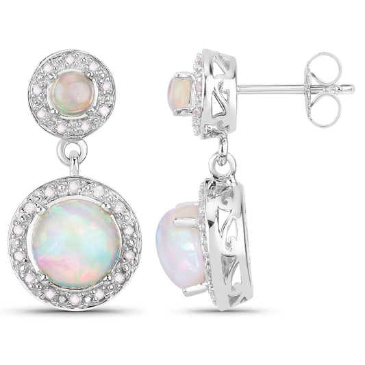Pendientes de plata de ley .925 con ópalo etíope auténtico de 2.27 quilates y diamantes blancos