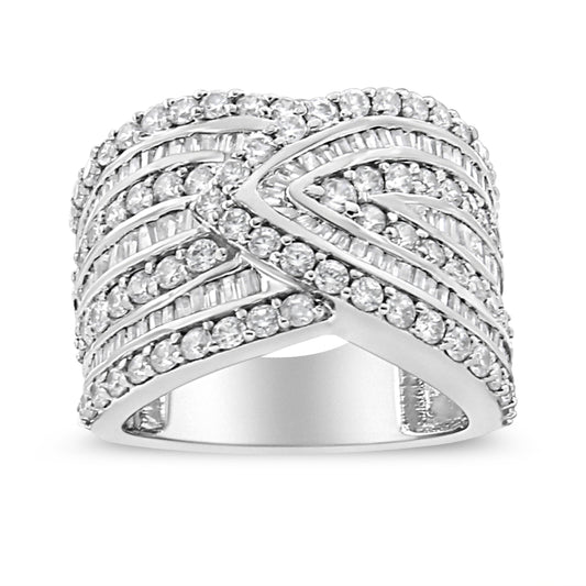 Anillo superpuesto de plata de ley .925 con múltiples hileras de diamantes de 2 3/8 Cttw (color J-K, claridad I3) - Talla de anillo 7