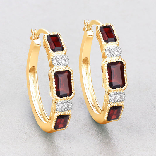 2.78 Carat Genuine Garnet and White Topaz .925 Sterling Silver Earrings - view 2