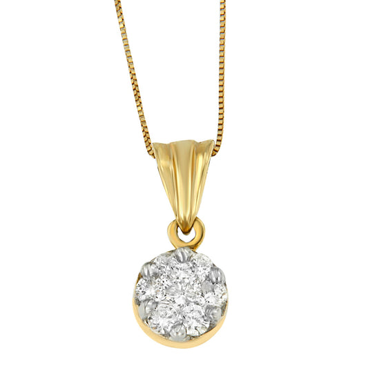 Collar con colgante de círculo de oro amarillo de 14K con diamantes de talla redonda de 1/2 quilate (H-I, I1-I2)