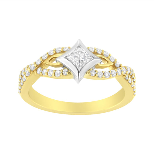 Anillo de oro de 10K bicolor con diamante de 2/3 Cttw, corte de cometa y banda retorcida (color H-I, claridad SI2-I1)
