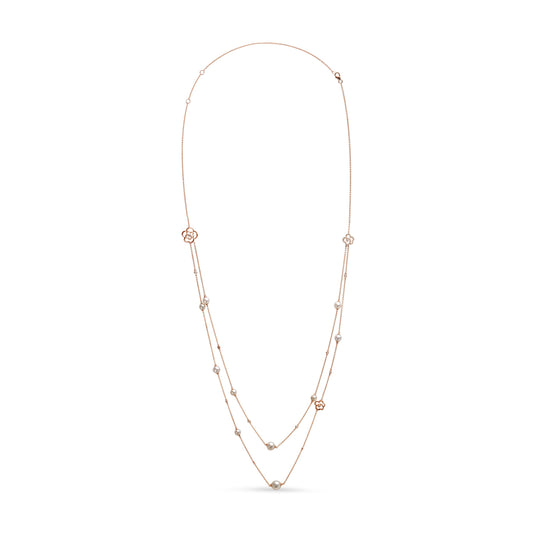 Collar de dos hilos con diamantes y perlas cultivadas de agua dulce en oro rosa de 18K y 0,50 qt. (Color G-H, claridad SI1-SI2) - Ajustable de 16 a 20 pulgadas