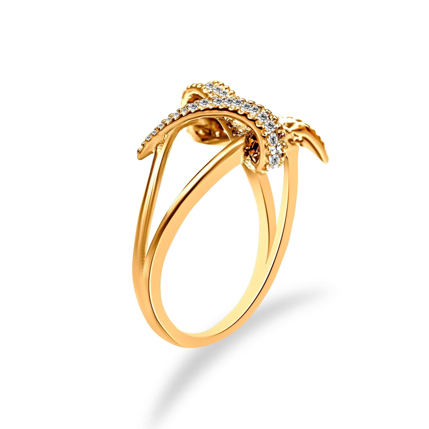 Anillo de derivación entrelazado de oro amarillo de 14 quilates chapado en plata de ley .925 con 1/4 Cttw de diamante (color I-J, claridad I1-I2) - Talla 7