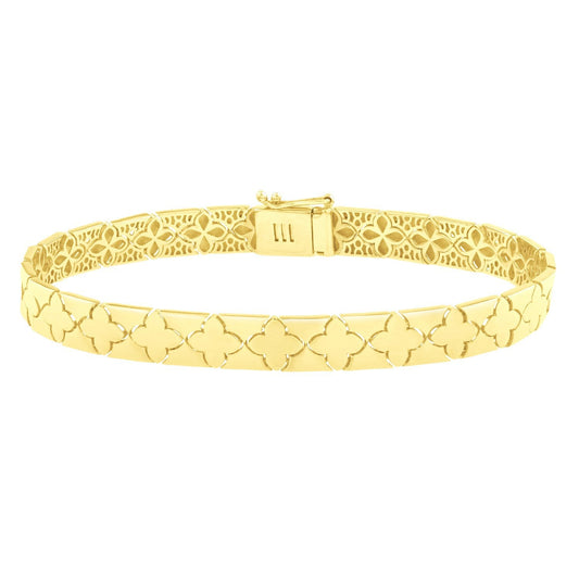 Pulsera de trébol de oro amarillo de 14k y 7 pulgadas (6.50 mm)