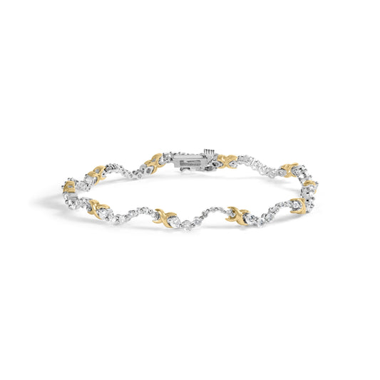 Pulsera de eslabones "X" y ondas de diamantes de 2,00 Cttw en oro bicolor de 10K (color H-I, claridad I1-I2) - 7 pulgadas