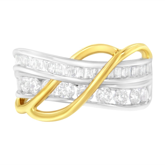 Anillo de oro blanco y amarillo de 10K con banda de 1 1/10 cttw de diamantes engastados en canal (color J, claridad I3) - Talla 7