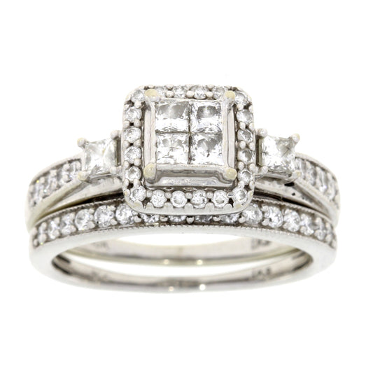 Juego de anillo de compromiso con diamante de 1.00 qt en oro blanco de 10 kt