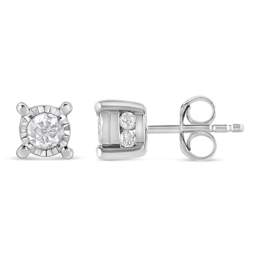 Pendientes de plata de ley .925 con solitario de diamantes de talla brillante redonda de 1.0 quilates engastados en milagro (color H-I, claridad I2-I3)