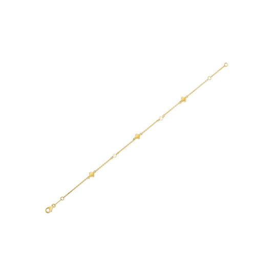 Pulsera de trébol con perlas en oro amarillo de 14k