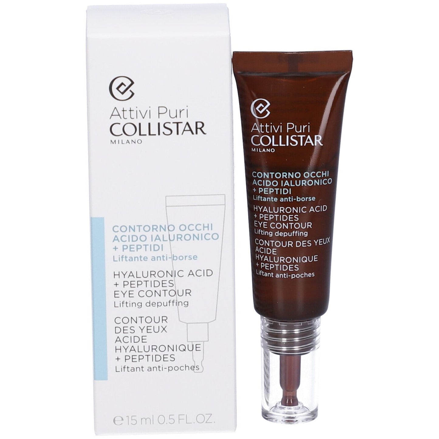 Collistar, Attivi Puri, Hyaluronic Acid + Peptide, Lifting & Depuffing, Daily, Eye Serum, 15 ml