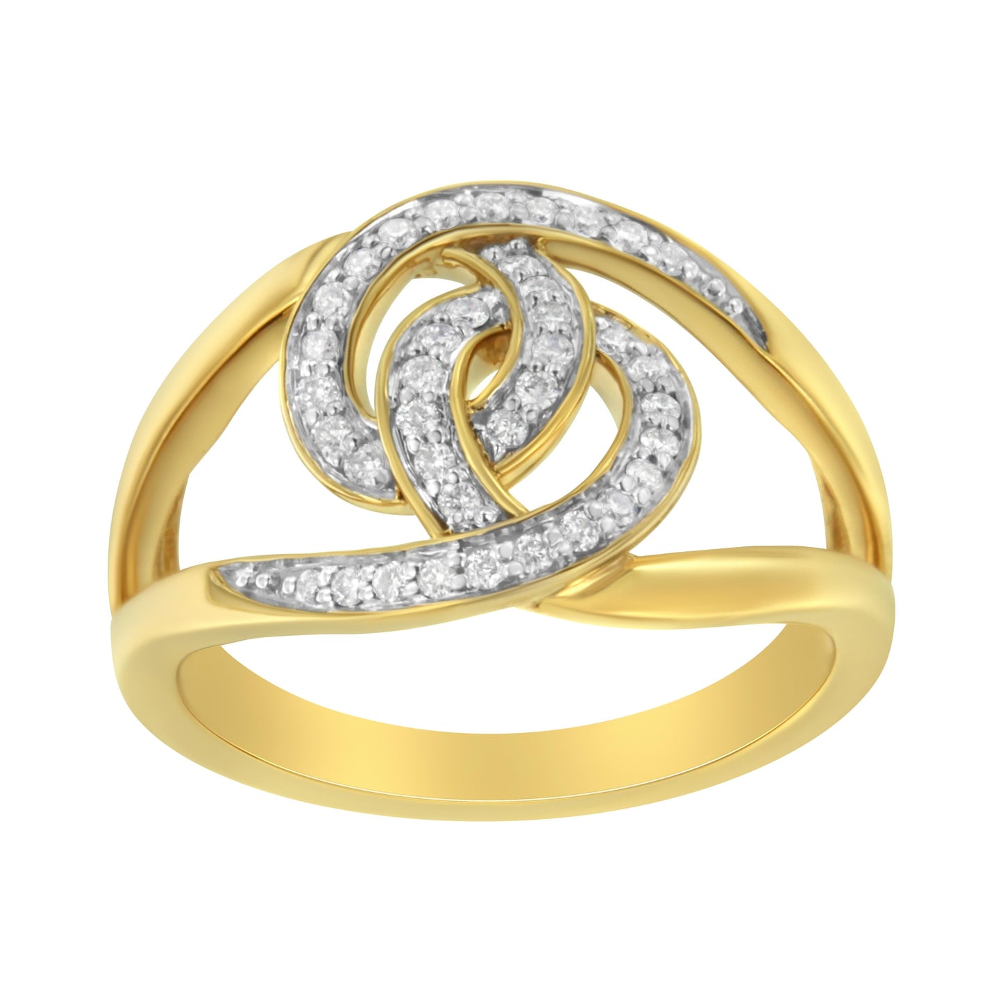 Anillo de oro amarillo de 14 quilates chapado en plata de ley .925 con diamantes de 0,25 quilates engastados en bucles entrelazados de vástago abierto (Color I-J, Claridad I1-I2) - Talla 7