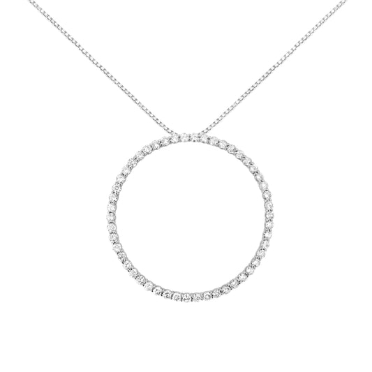 Collar con colgante de plata esterlina .925 con aros de círculo abierto de diamantes de 4 ct engastados con puntas, corte redondo y cadena de 18" (Color J-K, Claridad I1-I2)