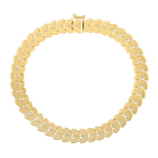 Pulsera de hojas de laurel de oro amarillo de 14k de 7 1/2 pulgadas con diamante (7.40 mm)