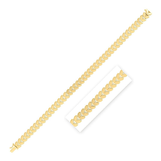 Pulsera de hojas de laurel de oro amarillo de 14k de 7 1/2 pulgadas con diamante (7.40 mm)
