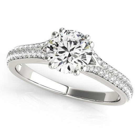 Anillo de compromiso de oro blanco de 14k con banda de varias filas y diamantes con montura de doble garra (1 1/8 ct. p.t.)