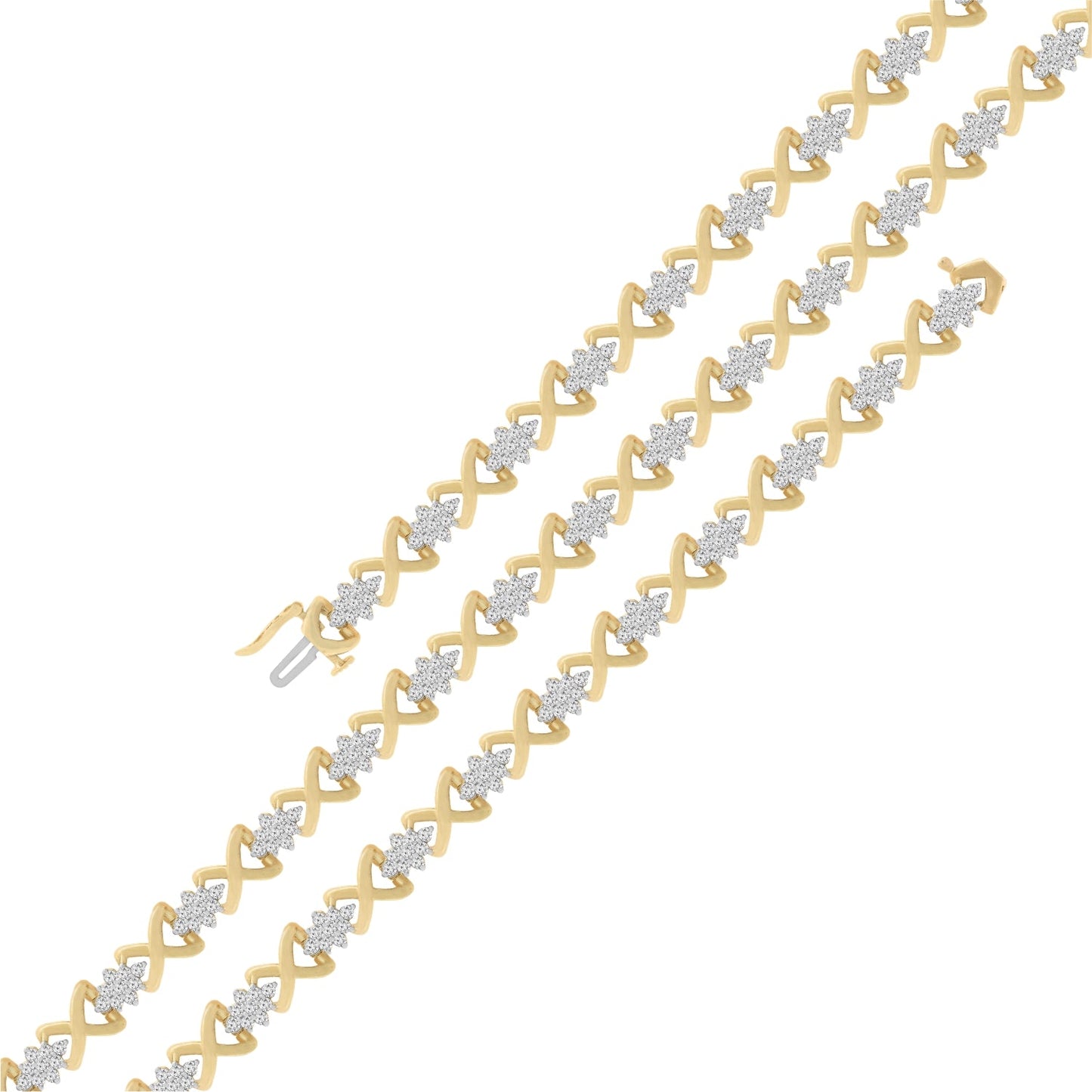 Pulsera de eslabones de oro amarillo de 10 quilates chapado en plata de ley 925 con diamantes redondos de 2,00 quilates y 7" (color H-I, claridad I2-I3)