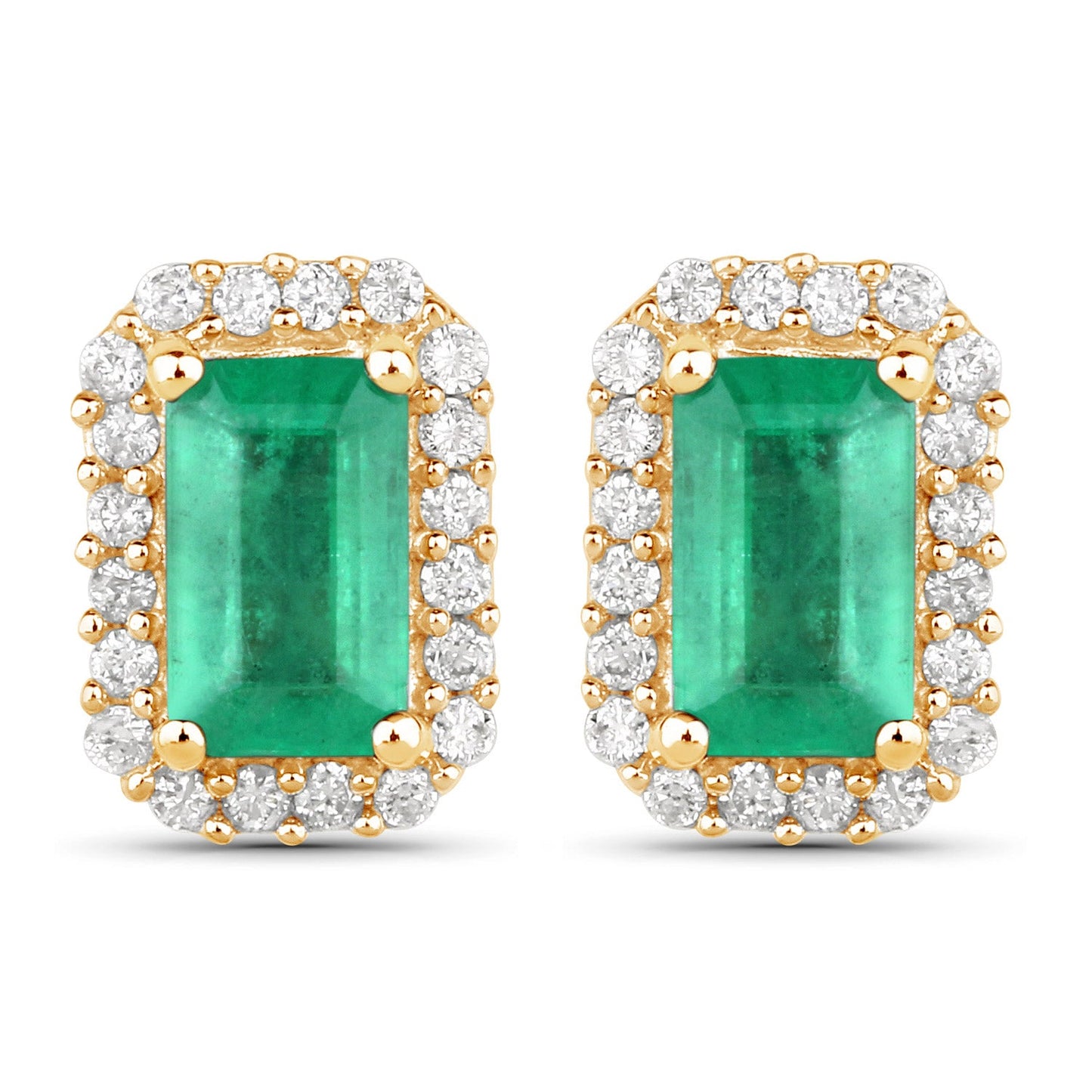 Pendientes de oro amarillo de 14 quilates con esmeraldas auténticas de Zambia de 0,91 quilates y diamantes blancos