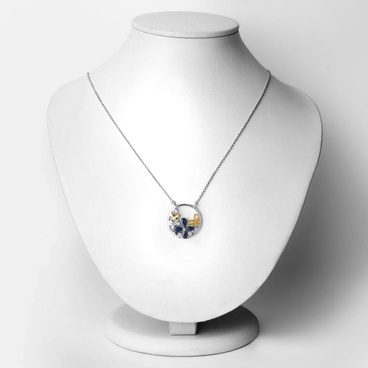 Colgante de plata de ley .925 con zafiro azul genuino de 1.41 quilates y topacio blanco