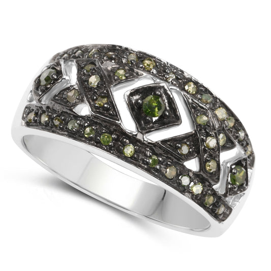 Anillo de plata de ley .925 con diamante verde auténtico de 0,27 quilates