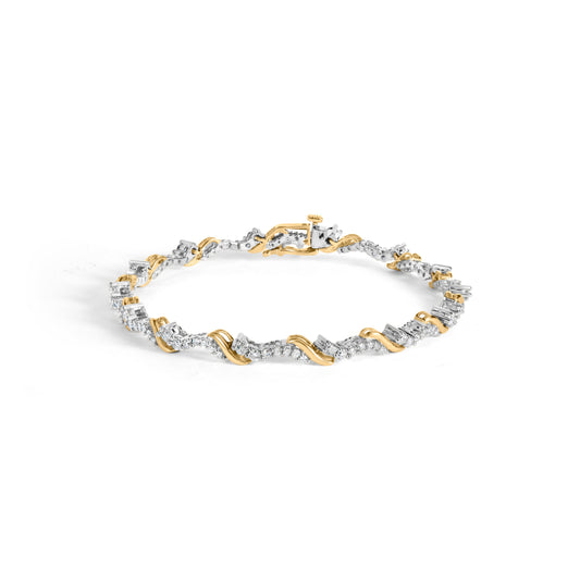 Pulsera de 10K oro amarillo y blanco con eslabones tipo "S" de 2.00 Cttw de diamante, 7" (color H-I, claridad I2-I3)