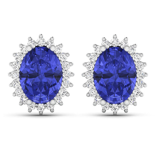 Pendientes de oro blanco de 14 quilates con tanzanita auténtica de 2,56 quilates y diamantes blancos