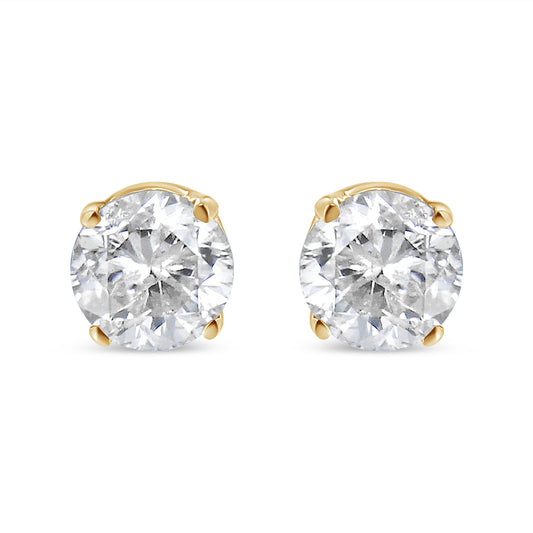 Pendientes de solitario con diamantes redondos de oro amarillo de 14K, 1/2 quilate en total (color O-P, claridad SI2-I1)