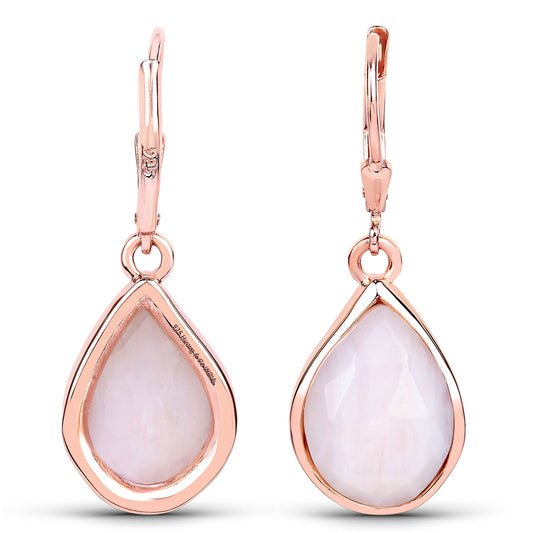 18K Rose Gold Plated 7.60 Carat Genuine Pink Opal .925 Sterling Silver Earrings - view 2