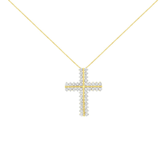 Collar con colgante de cruz de dos filas de diamantes de oro amarillo de 10K y 4,0 Cttw de 45,72 cm (claridad J-K, color I1-I2)