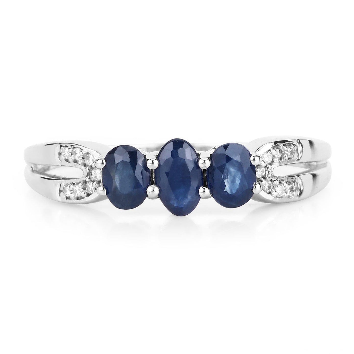 Anillo de 14 quilates de oro blanco con zafiro azul genuino de 0,73 quilates y diamantes blancos