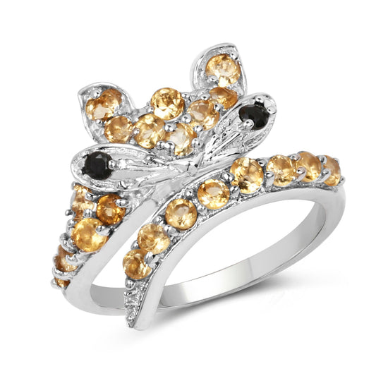 Anillo de plata de ley .925 con citrino genuino de 1.00 quilates y espinela negra